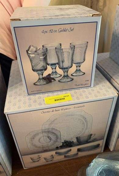 4 place settings of Blue Recollection dinnerware