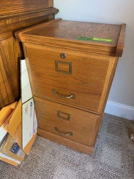 Pair of oak 2 drawer file cabinets  17D x 16L x 28H image