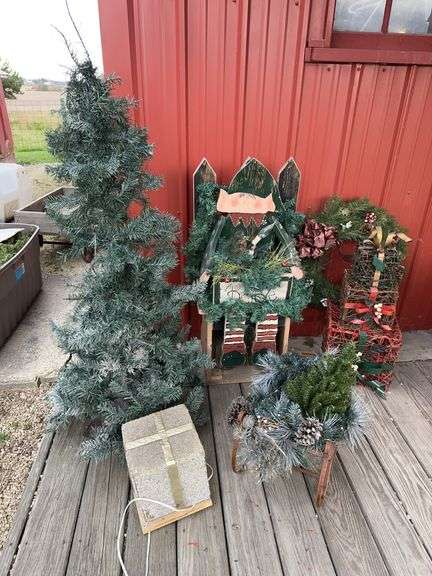 Artificial tree, artificial presents, "BELIEVE" Elf cutout etc... image