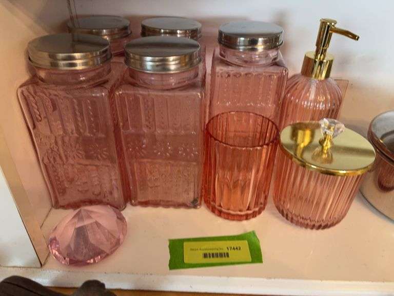 Pink canister set, pink bathroom items and a large pink diamond image