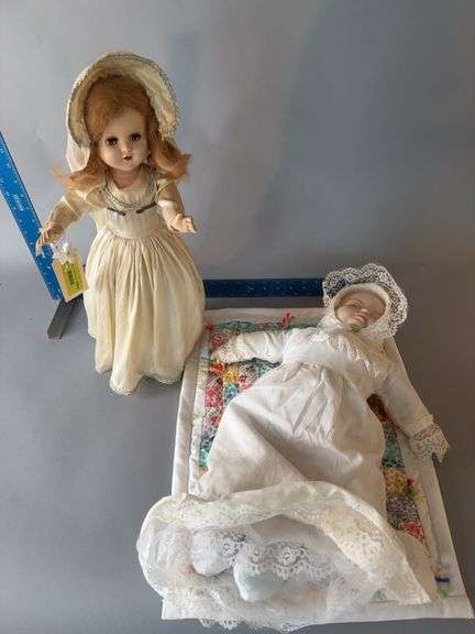 Jointed Horsman doll, bisque doll and quilt to go w them image