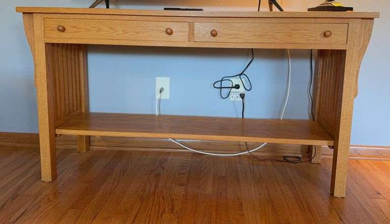 Handmade oak mission style hall/sofa table 16D x 54L x 28H w/ 2 drawers image