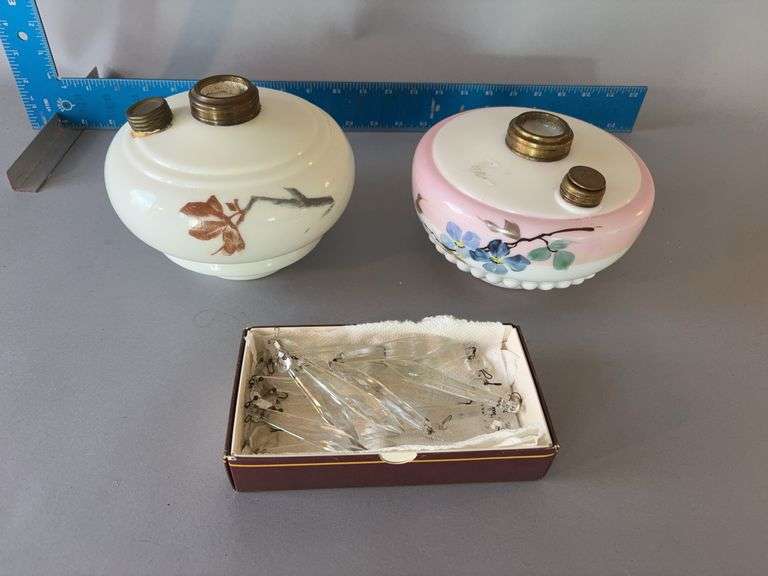 Two hand painted lamp fonts and glass prisms image