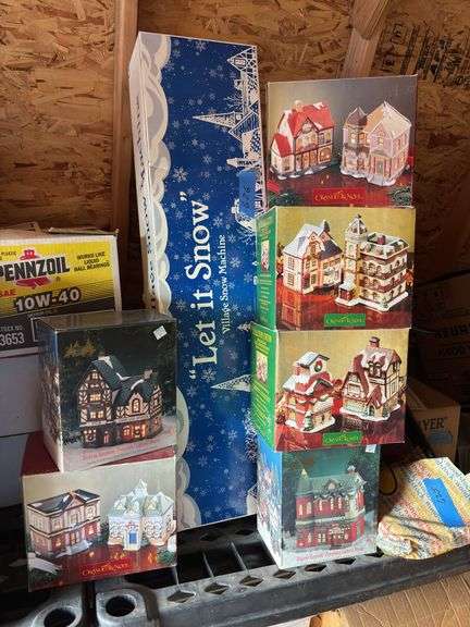 Let it Snow Village snowmachine, and six ceramic holiday village sets image
