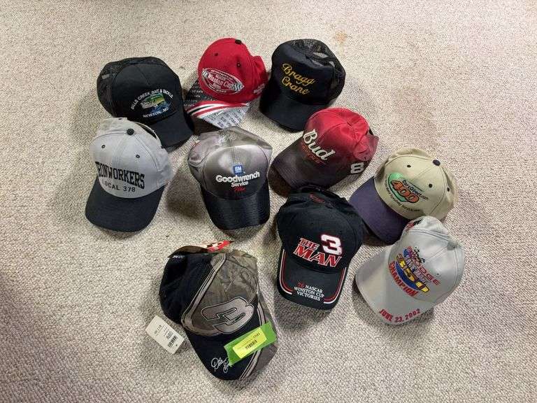 Ten NASCAR ball caps as shown image