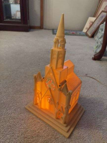Plastic?? Christmas church with light and music box image