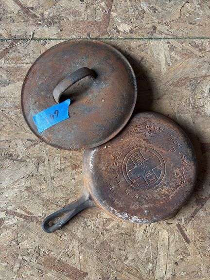 Griswold number seven cast-iron skillet with lid