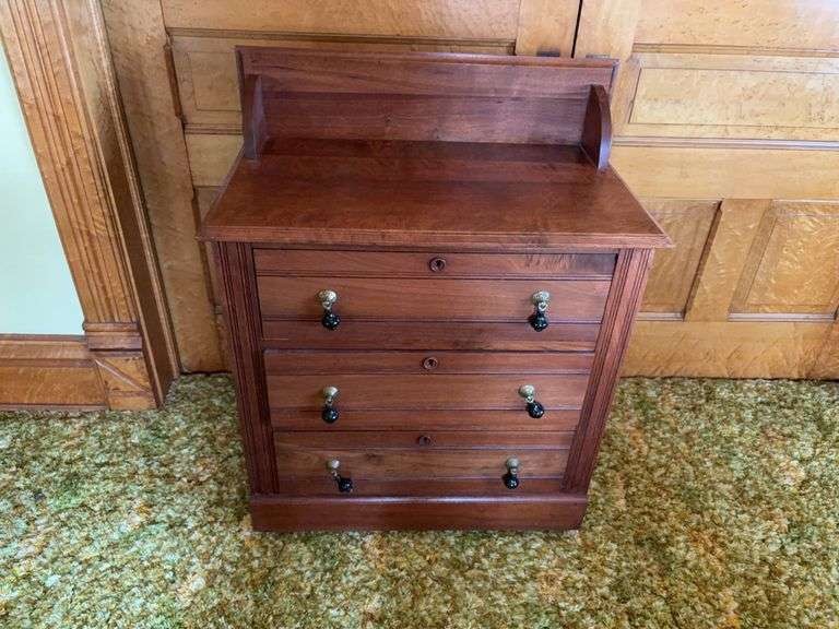 Walnut 3 drawer dresser with drop pulls 19D x 30L x 38H image