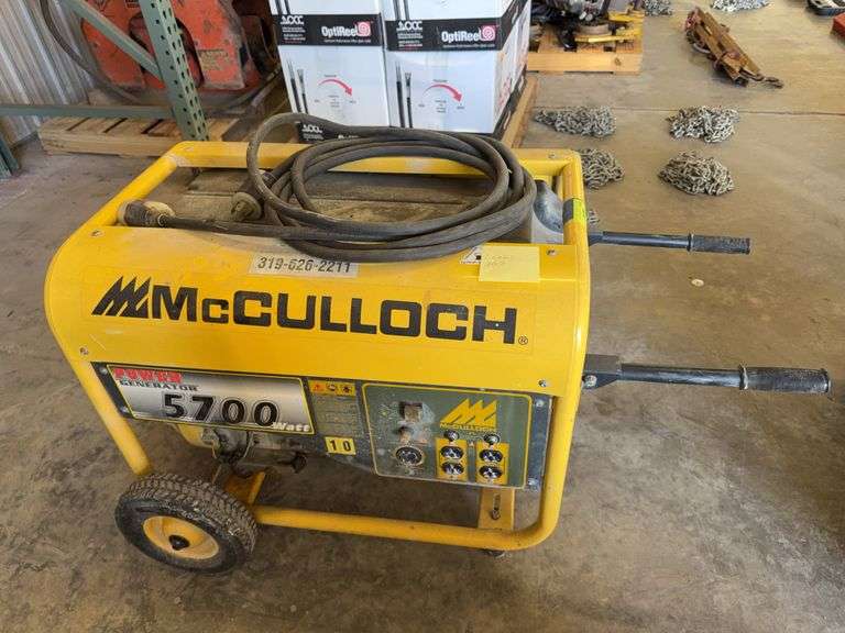 McCulloch F6000MK Portable Generator 11HP gas engine w/cord #10 runs but leaks gas