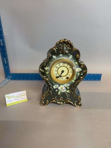 Waterbury Clock Co Parlor No.78  porcelain mantle clock w 2 keys 10” tall image