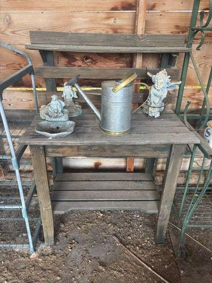 Wooden plant stand and garden decor