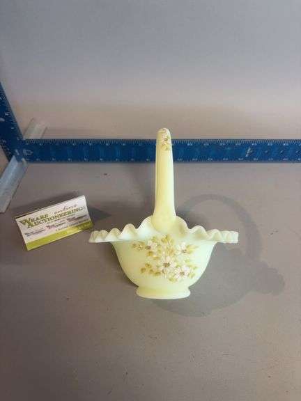 Fenton uranium custrad glass hand painted basket image