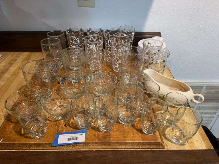 Etched glasses and heart themed glasses