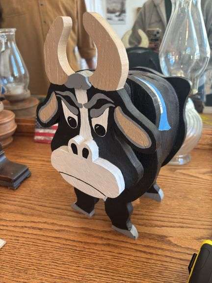 Handmade wood cow bank
