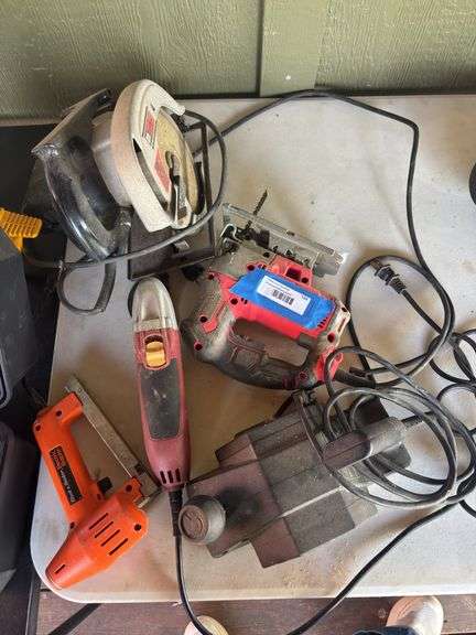 5 hand tools - angle grinder, jigsaw, stapler, planer, and circular saw image