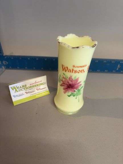 Uranium glass Watson, Ia. bud vase image