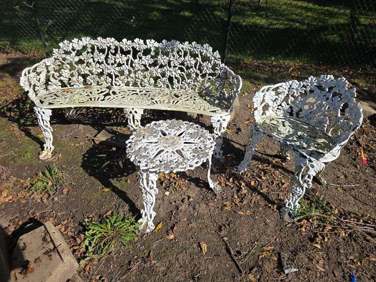 Cast iron 57" settee, chair and table set image