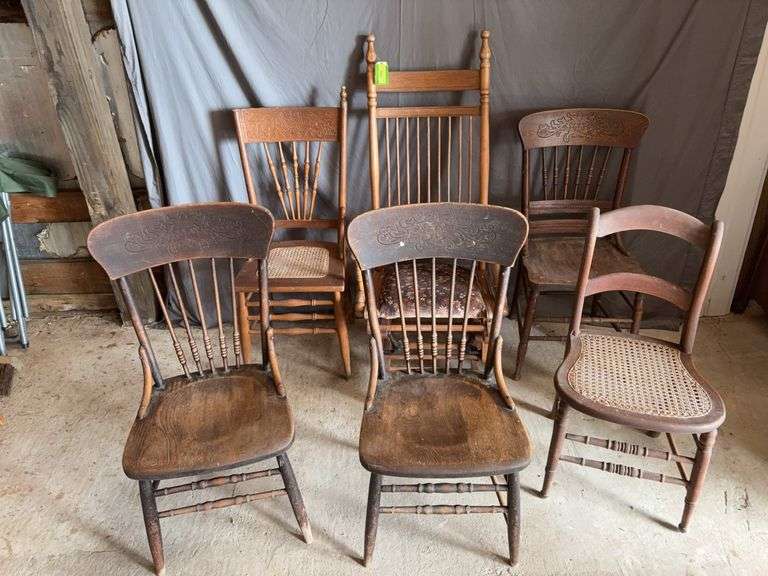 Six project chairs-three matching, a platform rocker and two cane seat image