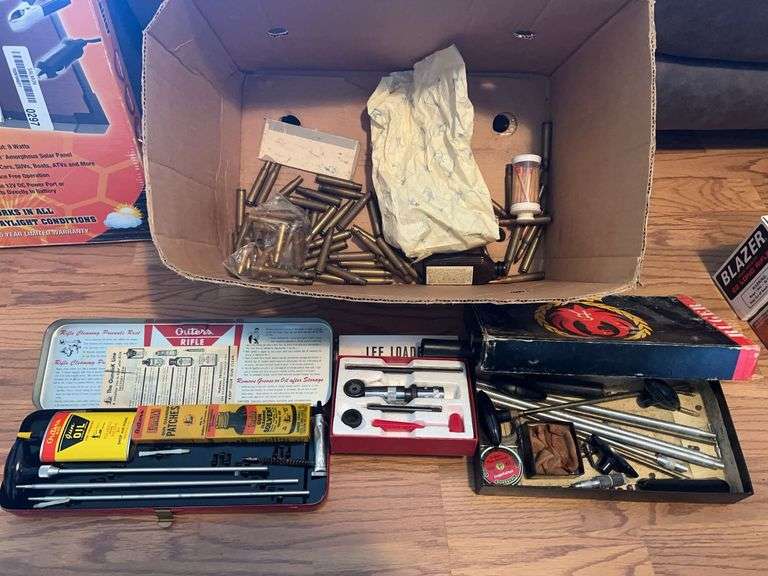 Gun cleaning kits, Lee loader and some miscellaneous ammunition and brass
