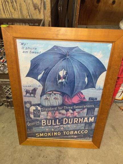 21.5x29 framed Bull Durham Smoking Tobacco picture image
