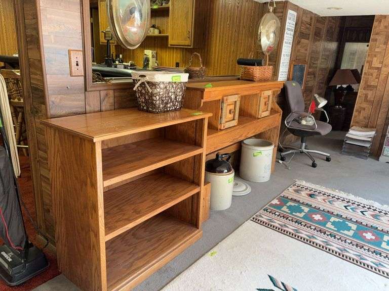 Oak bookcase 17D x 35L x 36H plus oak bookcase headboard 60" wide image