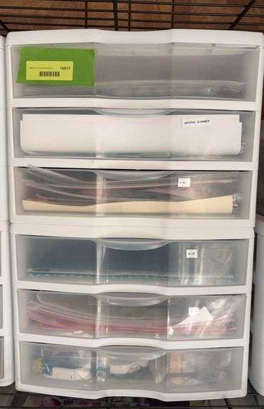 (2) 3 drawer plastic cabinets w/ qty of scrapbooking supplies image