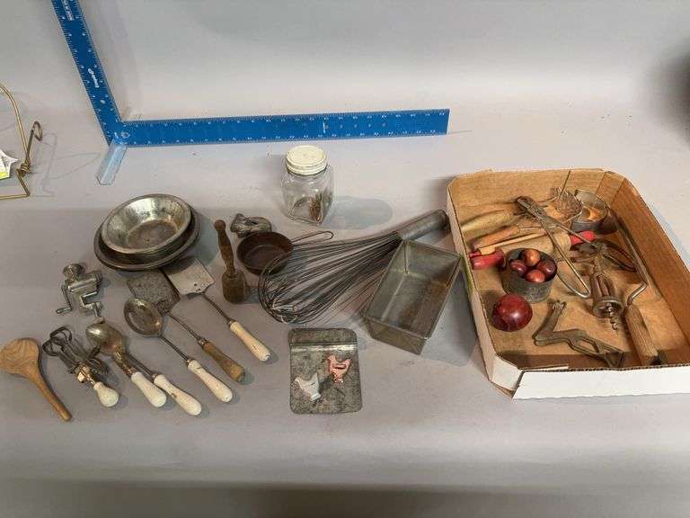 Box of vintage kitchen utensils image
