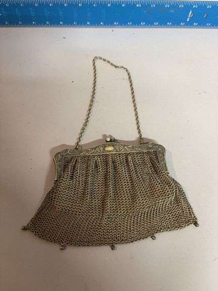 German silver hand bag marked Agnes Jan 22, 1910 image