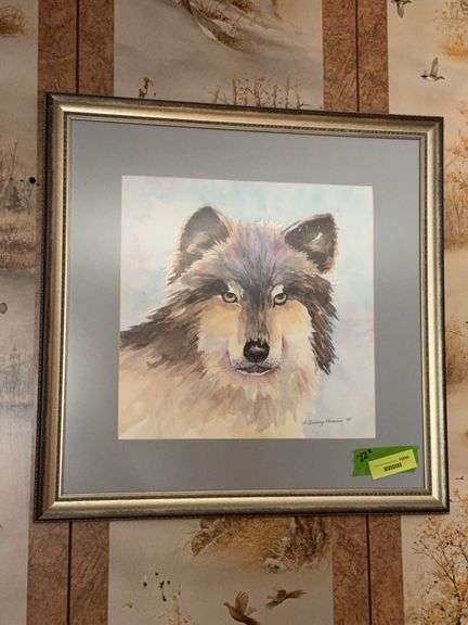 Watercolor wolf painting 22 x 22 image