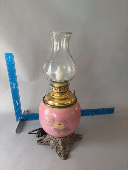 20” tall electrified lamp with hand painted base, no top shade image