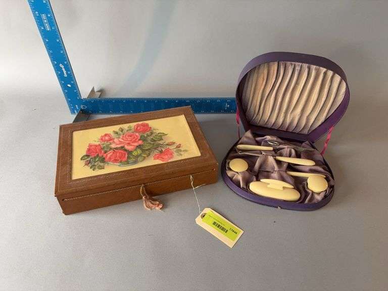 Celluloid manicure set and unique paper dresser box image