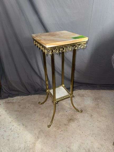 Brass and marble plant stand 12 x 12 x 31H image