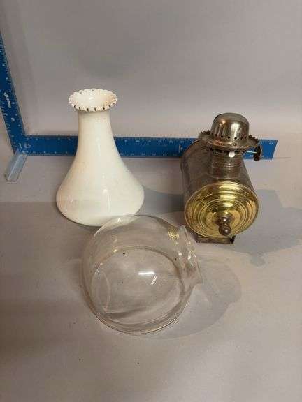 Angle lamp w milk glass shade image