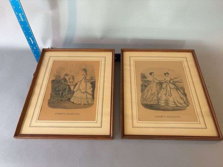 Two “Godey’s Fashions” framed prints 14x17 image