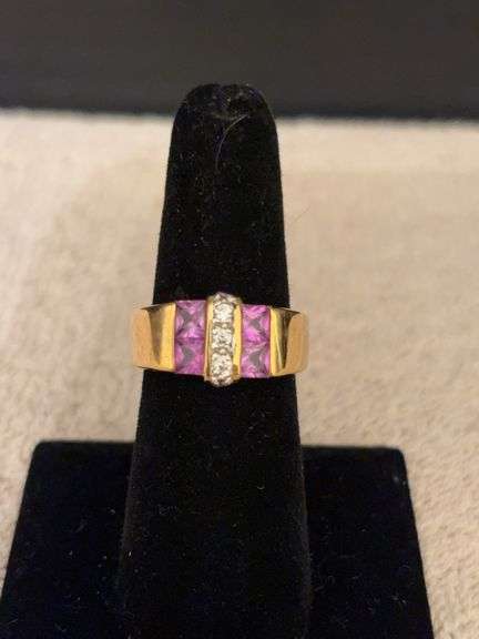 Diamond and pink stone ring sz6 image