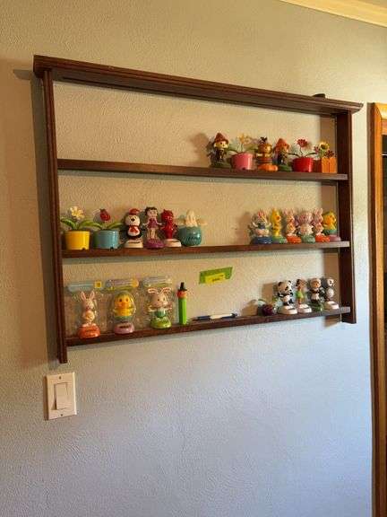 37x28 wall shelf with plate rail full of dancing solar figures AND a grocery bag full! image