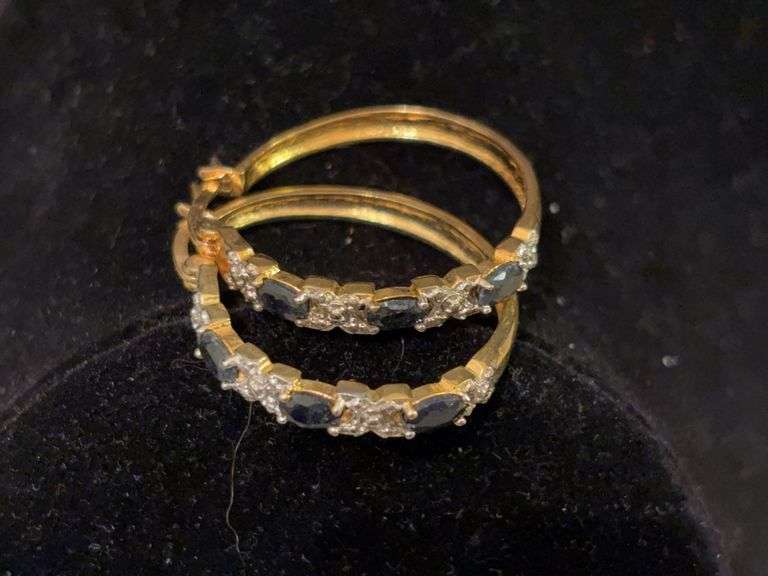Sapphire and diamond accent hoop earrings image