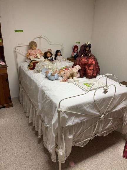 Twin size iron bed with mattress and box spring image