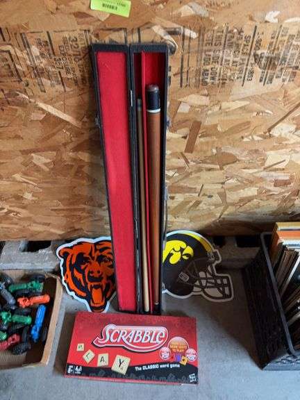 Bears & Hawkeyes magnets, Scrabble and a Camel pool cue image