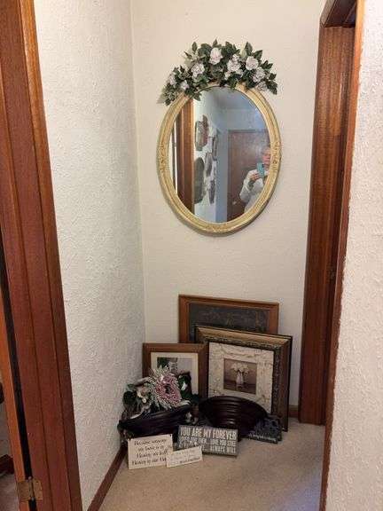 30x24 oval wall mirror, wall art, verse plaques, sconce shape wall shelves, etc image