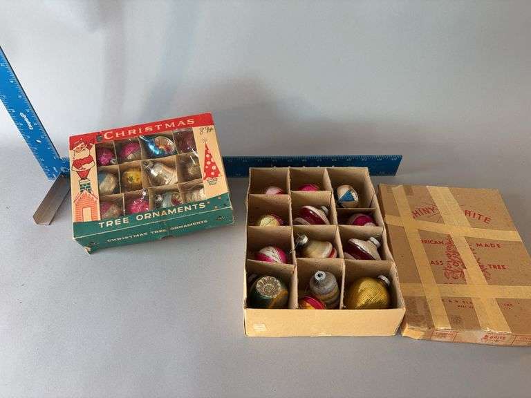 Two boxes vintage Christmas bulbs including Shiny Brite image