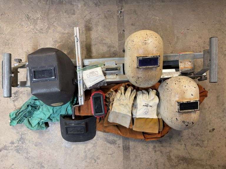 Tablemate Plus stand for miter saw and other portable tools. Welding supplies, leather jacket and chaps, gloves, helmets, goggles rods and miscellaneous welding items. image