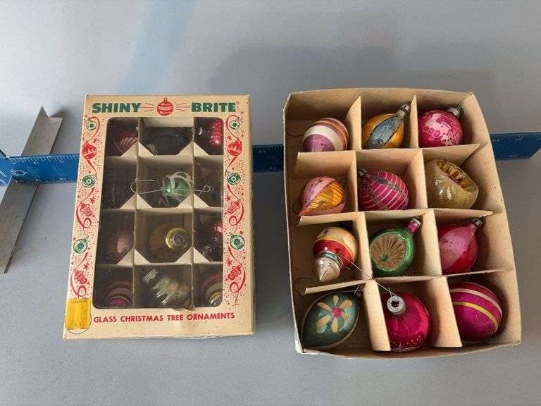 Two boxes vintage Christmas bulbs including Shiny Brite image