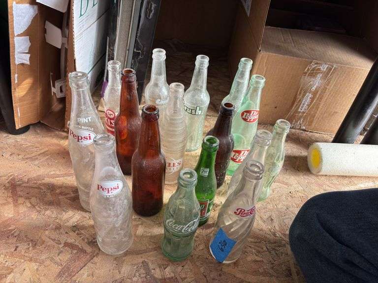 Large group of assorted pop bottles and a Blatts beer bottle