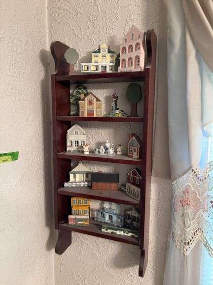 5x17x40H wall shelf with tiny houses and a mini tea set image