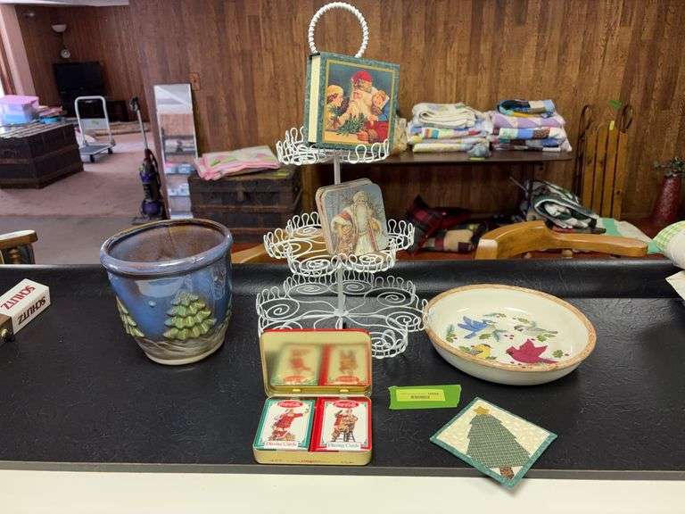 Metal cupcake tree, cards, bowl and planter image
