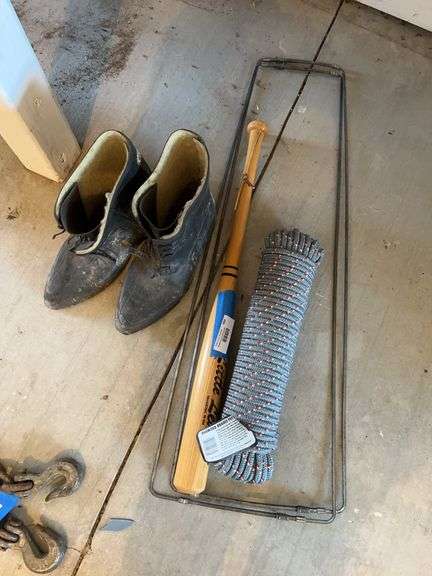 Baseball bat, diamond braided poly rope, stretchers, and boot rubbers