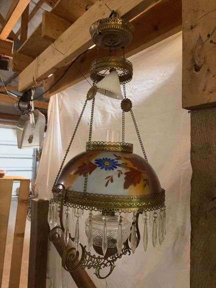 Hanging prism ring lamp milk glass smoke bell, clear font, ceiling reel image