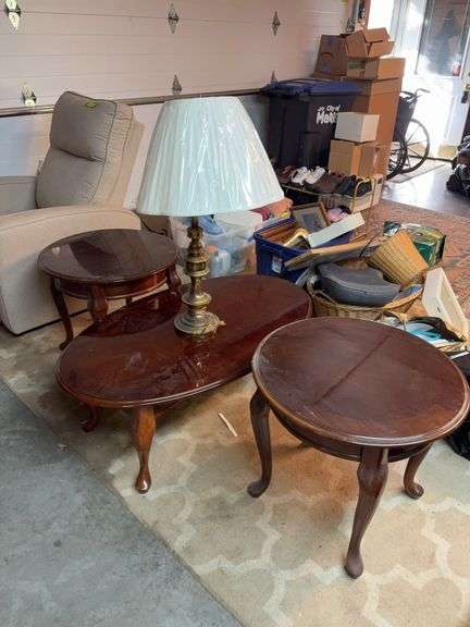 Set of 3 matched tables and a table lamp image