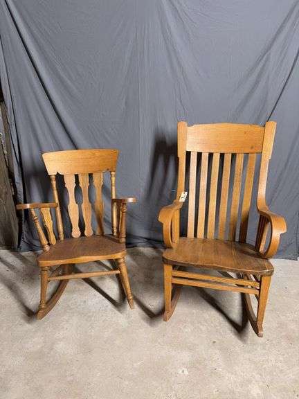 Pair of project rockers-veneer coming up on seat of one and bottom is cracked on underside of other image